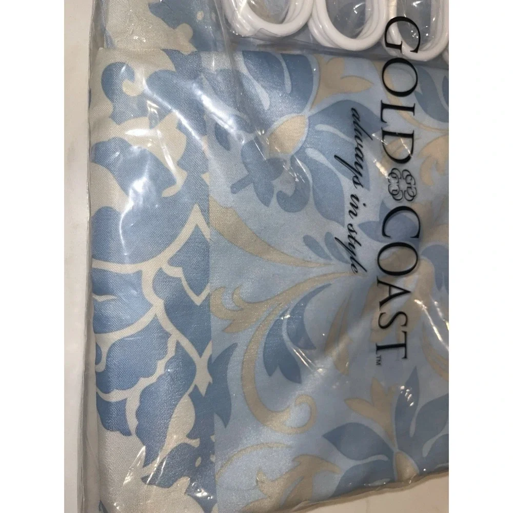 Vintage Gold Coast Blue Beige White Shower Curtain & Hooks Set‎ 13 Piece NEW
